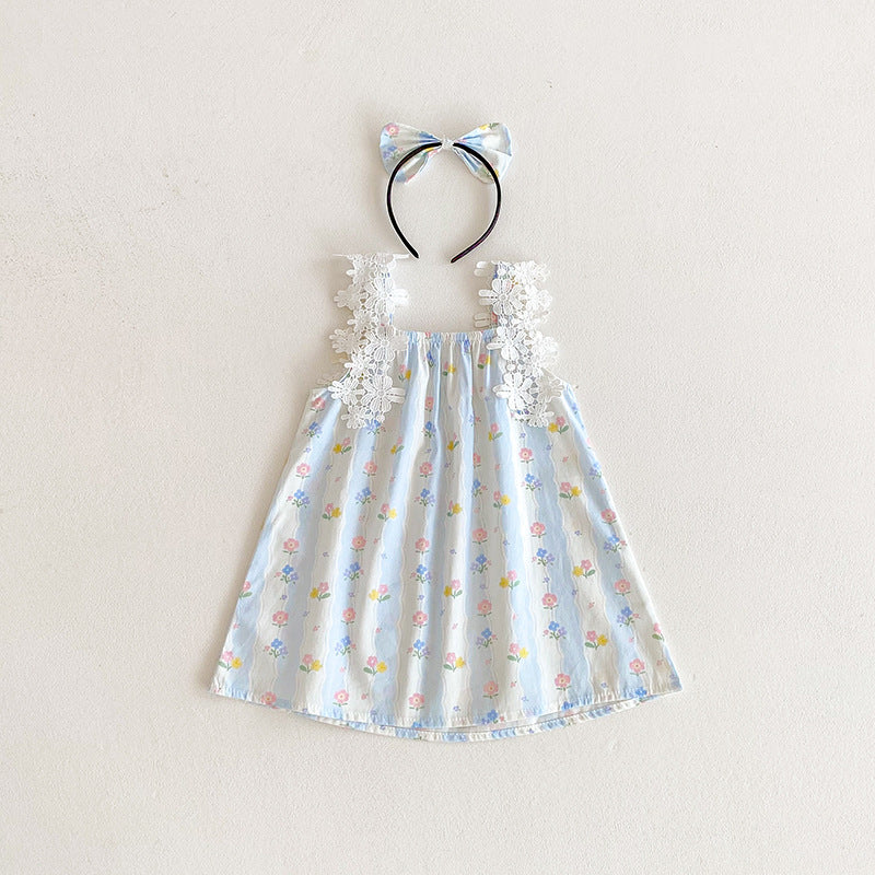 【姉妹服】夏新作 レースキャミ小花柄ロンパース、ワンピースSK081628
