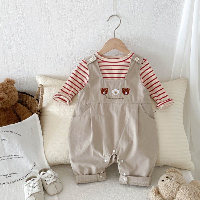【BABY】スリー熊さんカジュアルサロペット、ベーシックボーダーTシャツSK032213