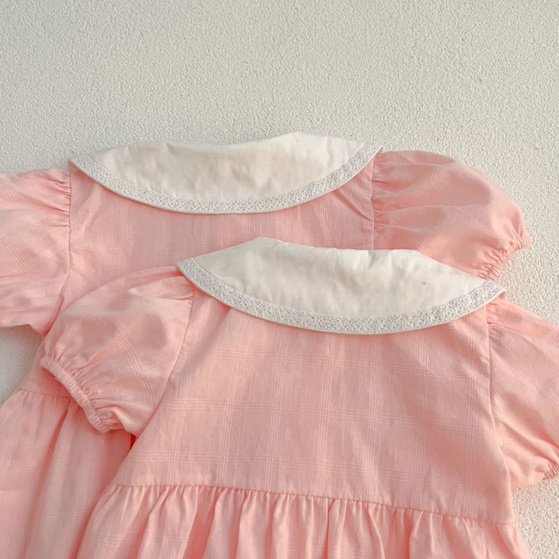 【姉妹服】夏新作 刺繍フラワー襟ロンパース、ワンピースSK081621