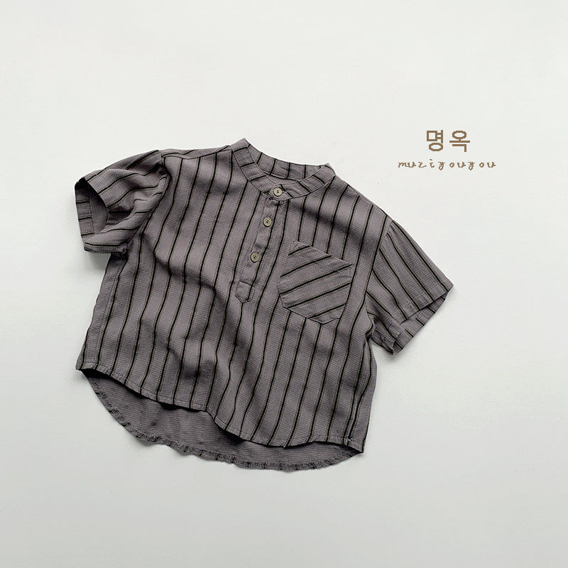 【BABY&KID】夏新作 韓国風ストライプ半袖トップスSK080811