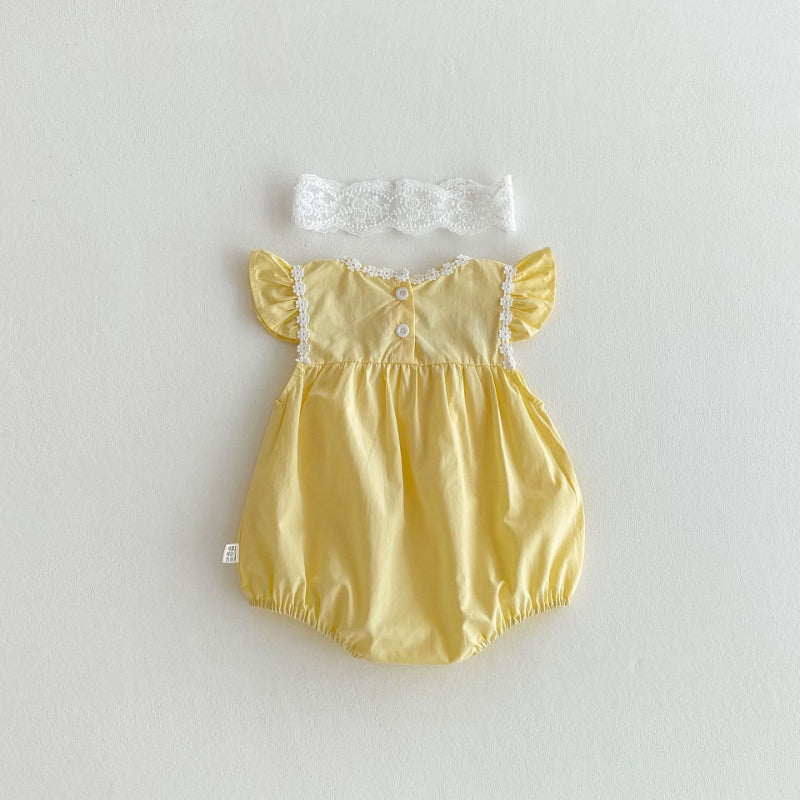 【BABY】夏新作 小花刺繍襟ロンパースSK071907