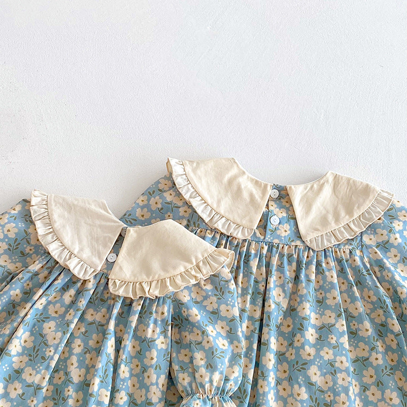 【姉妹服】花刺繍襟ロンパース、ワンピースSK101135