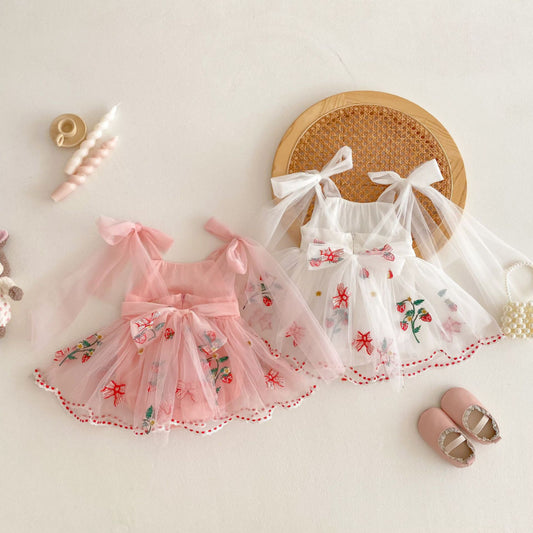【BABY】夏新作 いちご刺繍リボンロンパースワンピSK081707