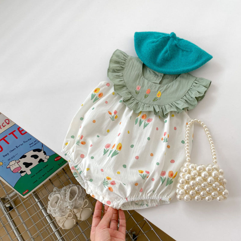 【BABY】夏新作 スイートフラワー刺繍ロンパースSKO70703