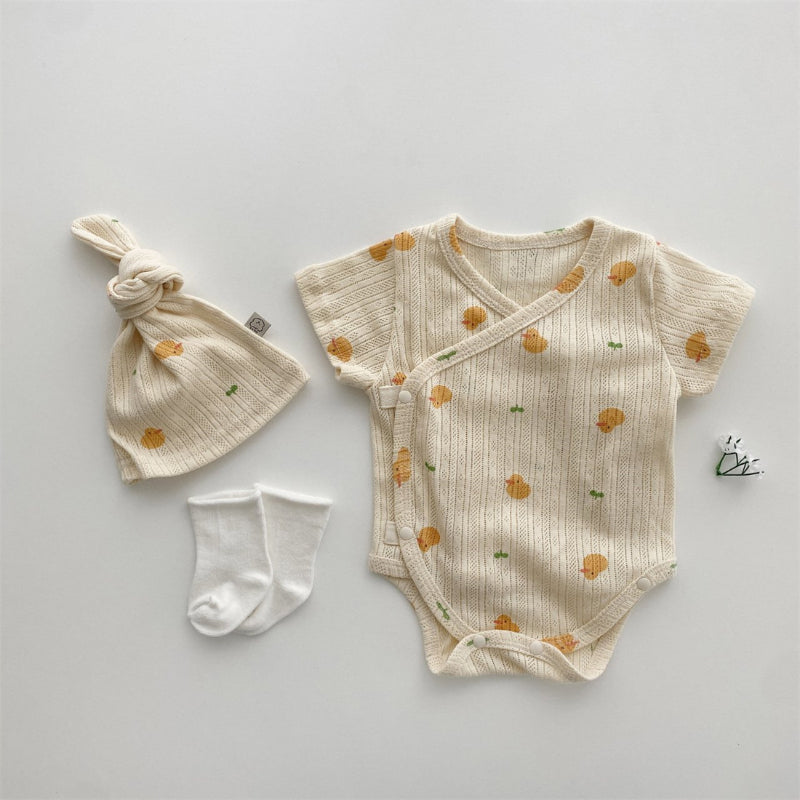 【BABY】夏新作 総柄キャラクターロンパース&帽子SK080825