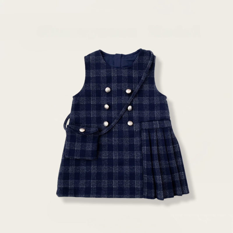 【BABY&KID】冬新作 チェックジャンパースカート&フリルニット&バッグ3点セットSK102430