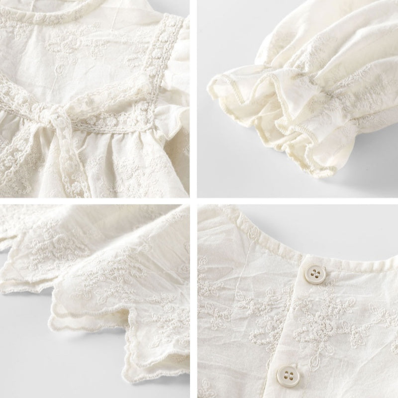 【BABY&KID】おしゃれフリルブラウス、刺繍デニムフレアパンツSK100317