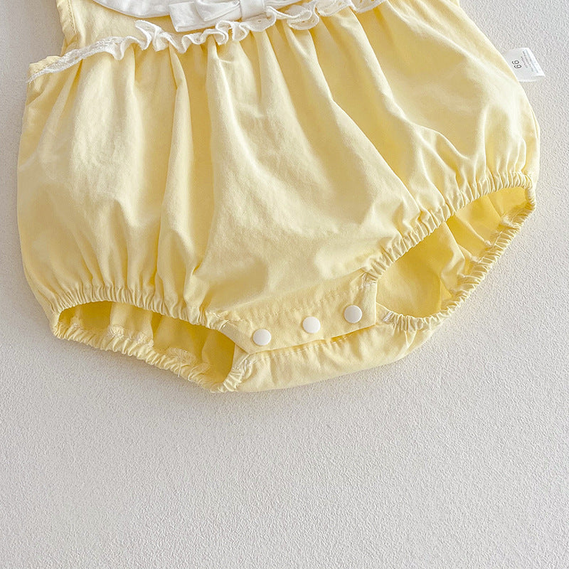 【姉妹服】夏新作 クリームイエローロンパース、ワンピースSK081635
