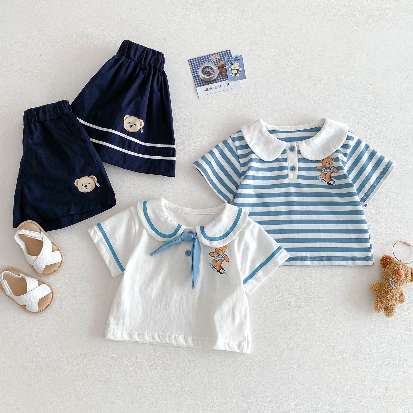 【BABY&KID】夏新作 クマ柄セーラー風セットアップSK061808