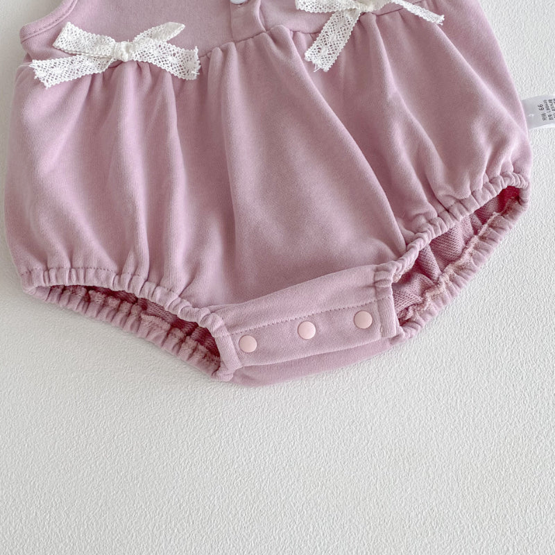 【BABY】リボンクルーネックロンパース、花刺繍カラーTシャツSK100741