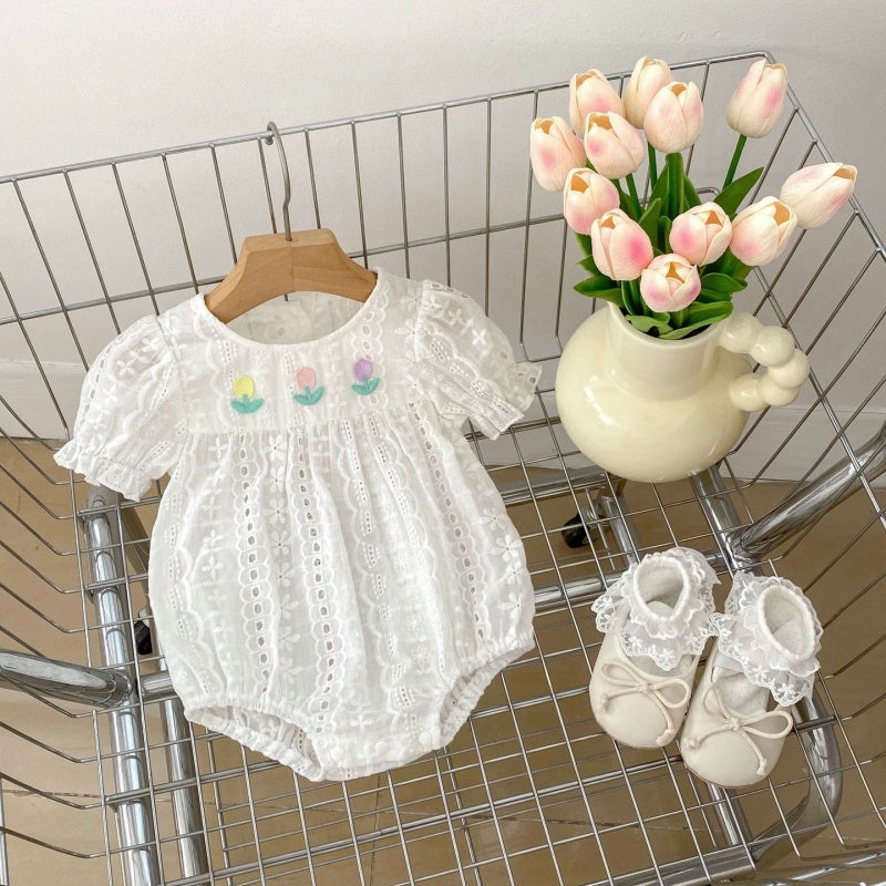 【BABY&KID】夏新作 チューリップレース刺繍ロンパース、ワンピースSK071934
