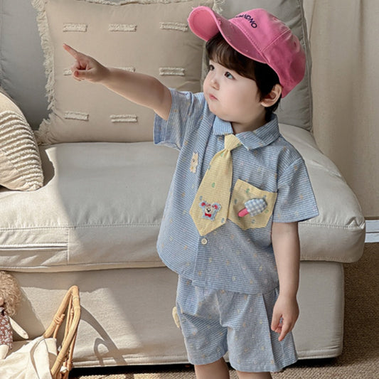【BABY】夏新作 チェック柄わんこ刺繍セットアップSK090621