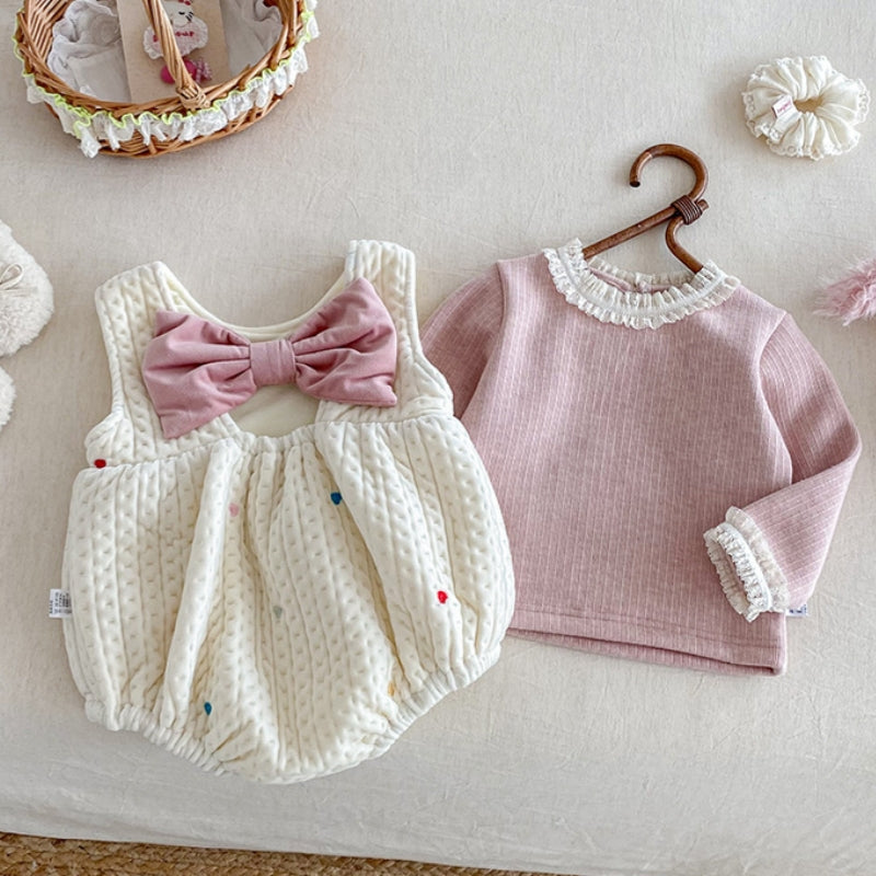【BABY】冬新作カラフルハート裏起毛ロンパース、レースリブインナーSK102212