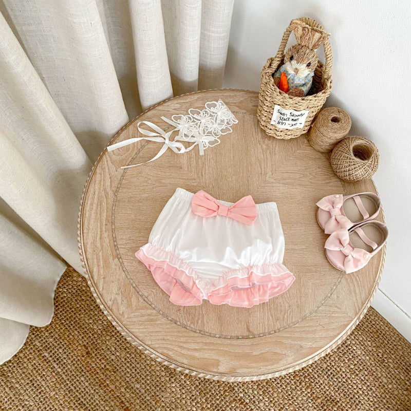 【BABY&KID】夏新作 バイカラーフリル袖トップス&ショートパンツSK081525