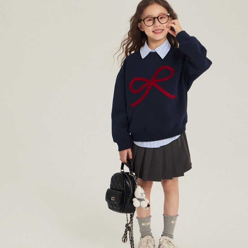 【BABY&KID】リボンスウェット&ボーダーシャツ&スカート3点セットSK102433