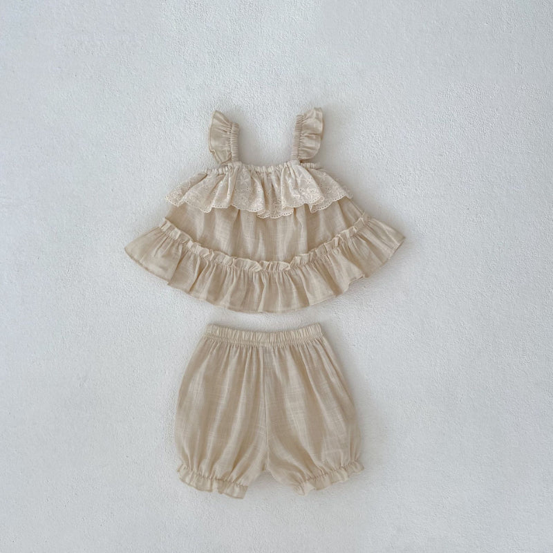 【BABY】夏新作 フリルキャミ&無地ショートパンツセットアップSK071918