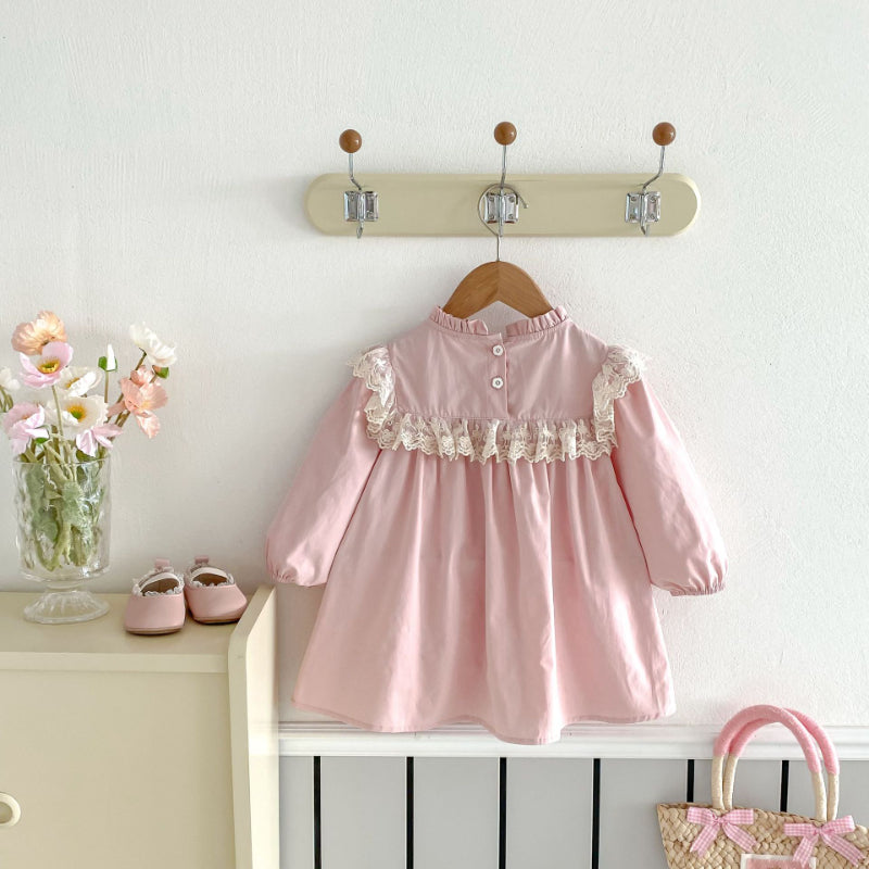【BABY&KID】スタンドカラー花柄刺繍ワンピースSK011005
