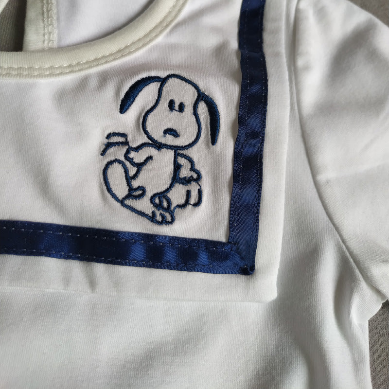 【BABY】夏新作 可愛い刺繍海軍襟ロンパースSK071803