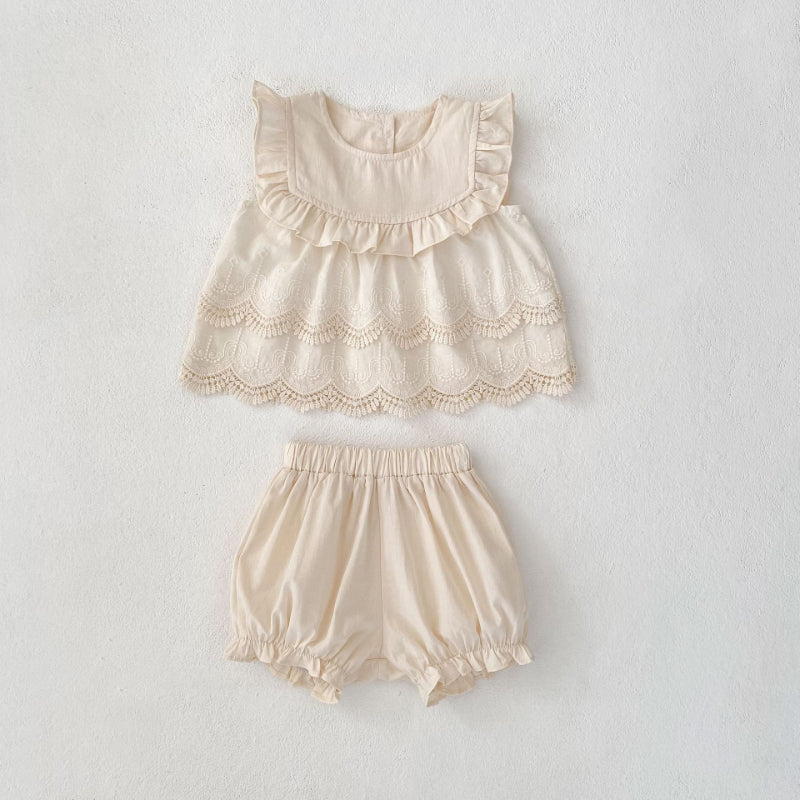 【BABY&KID】夏新作 おしゃれ刺繍ノースリーブセットアップSK071926