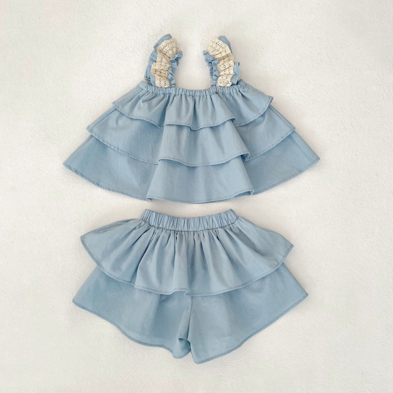 【BABY&KID】夏新作 無地レースキャミセットアップSK071925