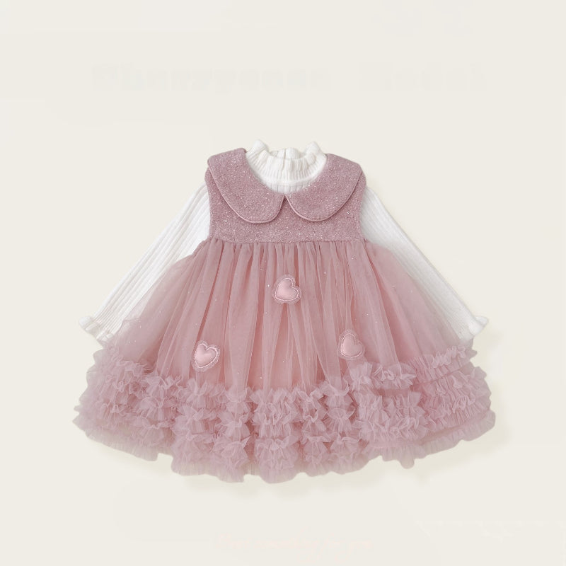 【BABY&KID】冬新作 立体ハートチュールワンピース&ニットセーターSK102429