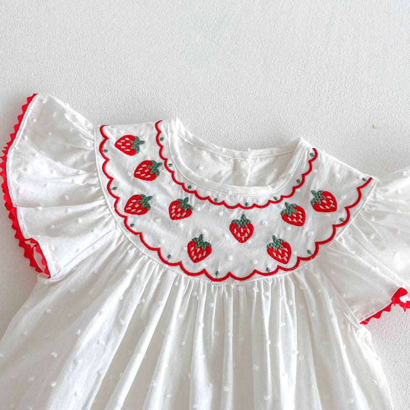 【BABY】夏新作 いちご刺繍ロンパースSK090304