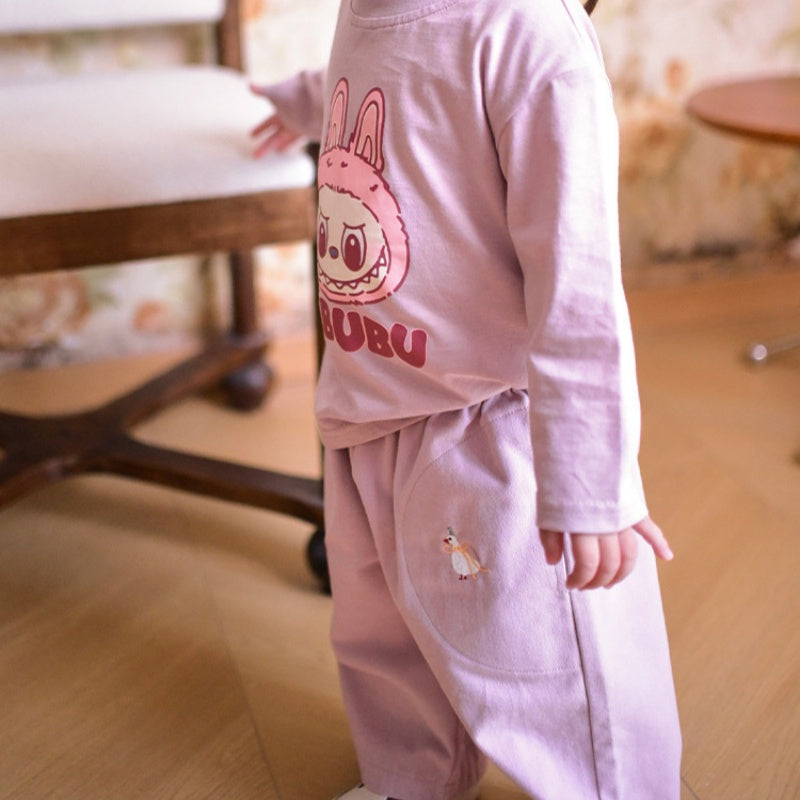 【BABY&KID】北欧風カートゥーンプリントTシャツ、無地パンツSK101332