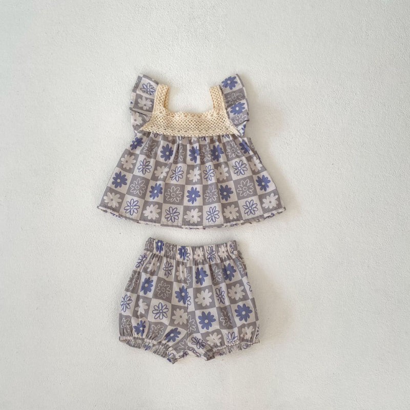 【BABY】夏新作 フラワーギンガムセットアップSK092614