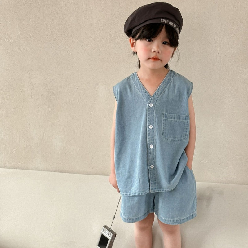 【BABY&KID】夏新作 Vネックデニムセット、ワンピースSK063012