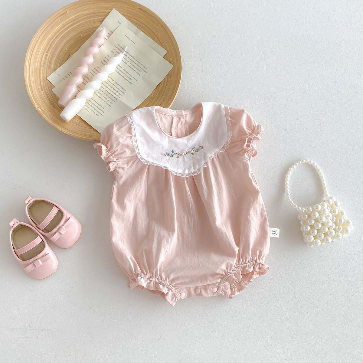 【BABY】夏新作 ピンク刺繍プリンセスロンパースSK062307