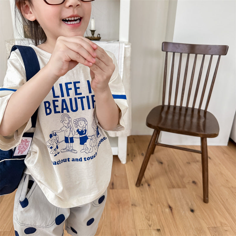 【BABY&KID】夏新作 英字カートゥーン柄プリントTシャツSK091614