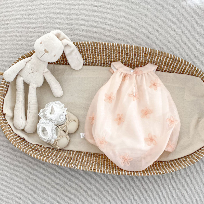 【BABY】夏新作 リボン刺繍フラワーロンパースSK072505