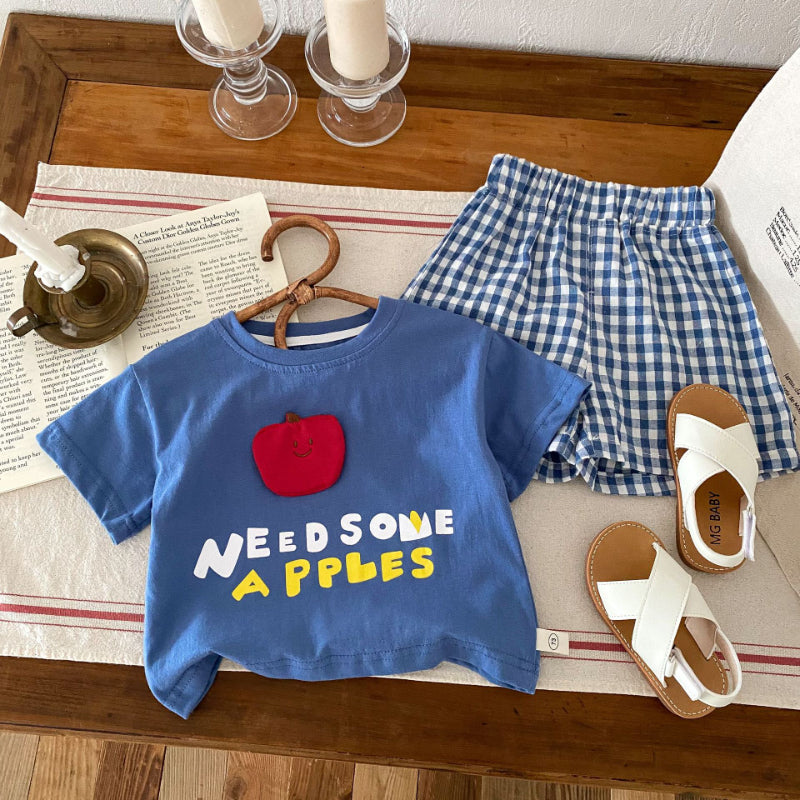 【BABY&KID】夏新作 アルファベットTシャツ&チェックショートパンツSK070210