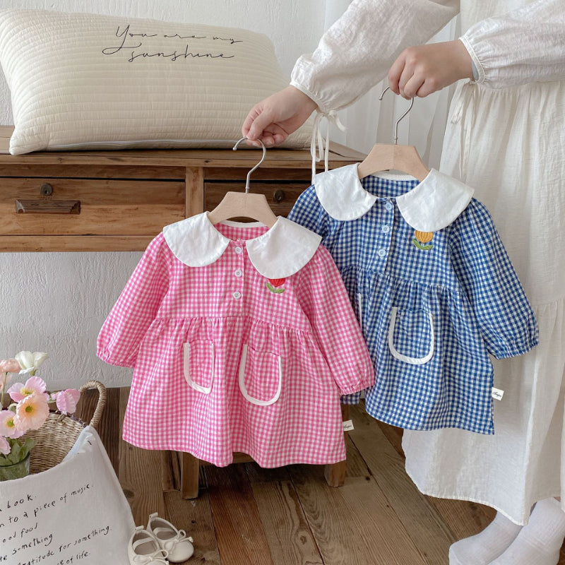 【BABY&KID】花柄刺繍チェックワンピースSK011024