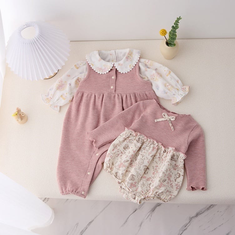 【BABY】可愛いピンク花柄ロンパース、サロペットSK051601