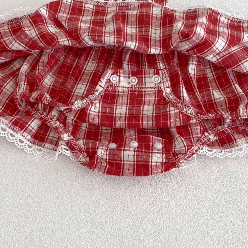 【BABY】チェックサロペットロンパース&うさぎ刺繍SK103618