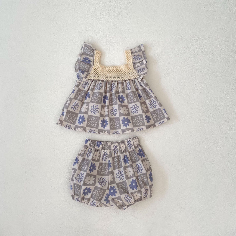 【BABY】夏新作 フラワーギンガムセットアップSK092614