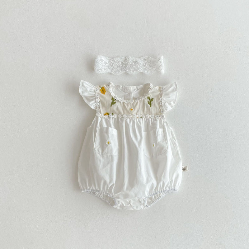【BABY】夏新作 小花刺繍襟ロンパースSK071907