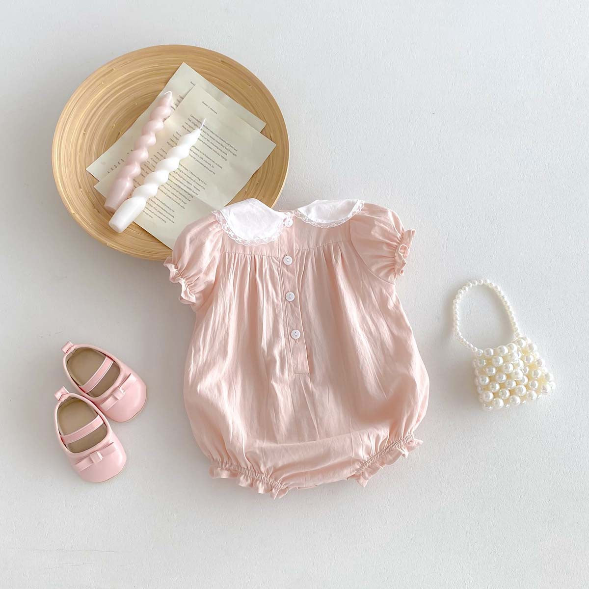 【BABY】夏新作 ピンク刺繍プリンセスロンパースSK062307
