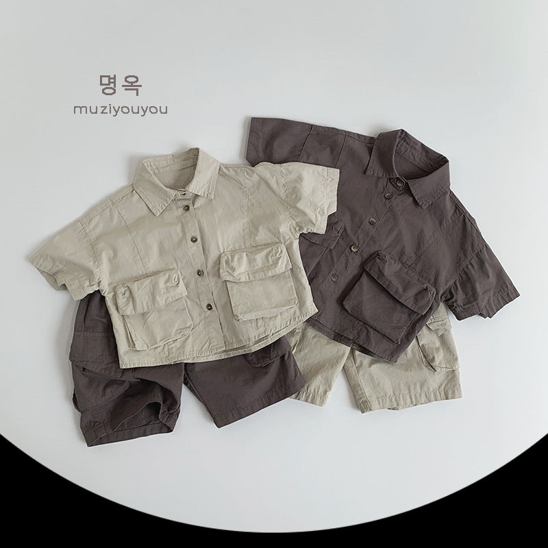 【BABY&KID】夏新作 ポケット付き半袖シャツSK080802