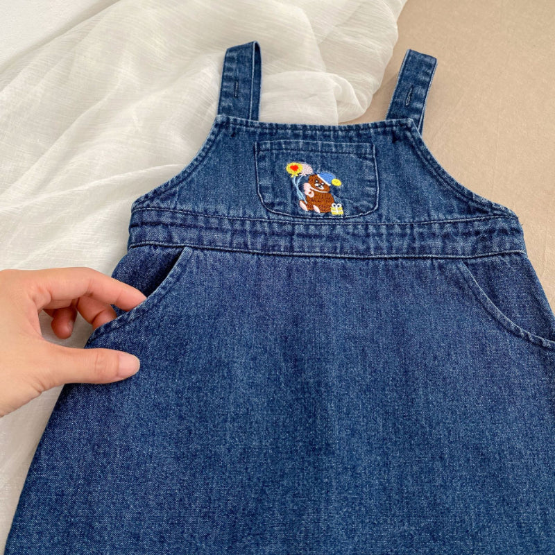 【BABY&KID】くま刺繍ジャンパースカート、カートゥーン刺繍襟ブラウスSK100841