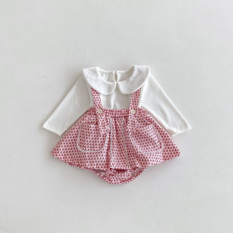 【BABY】花柄サロペットスカート、長袖TシャツSK100331