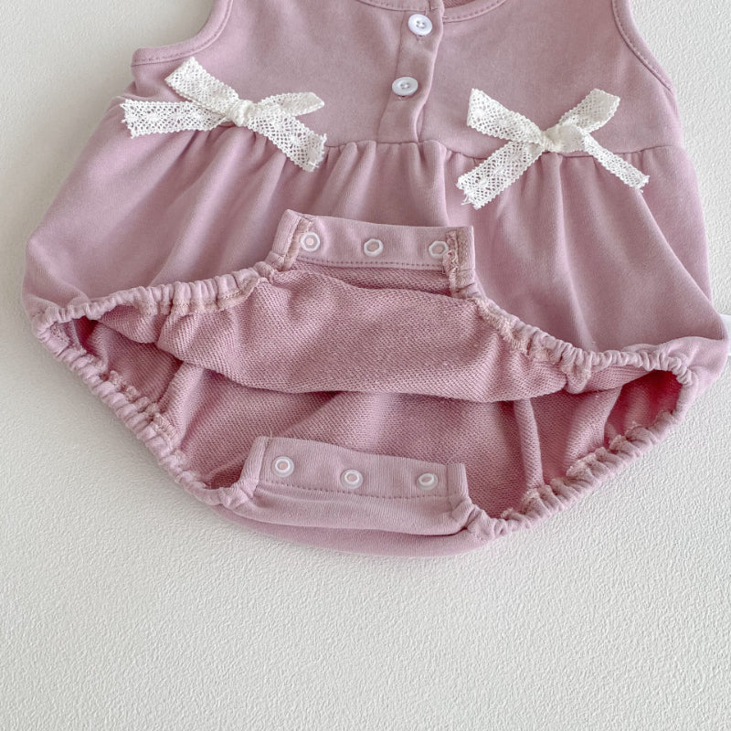 【BABY】リボンクルーネックロンパース、花刺繍カラーTシャツSK100741