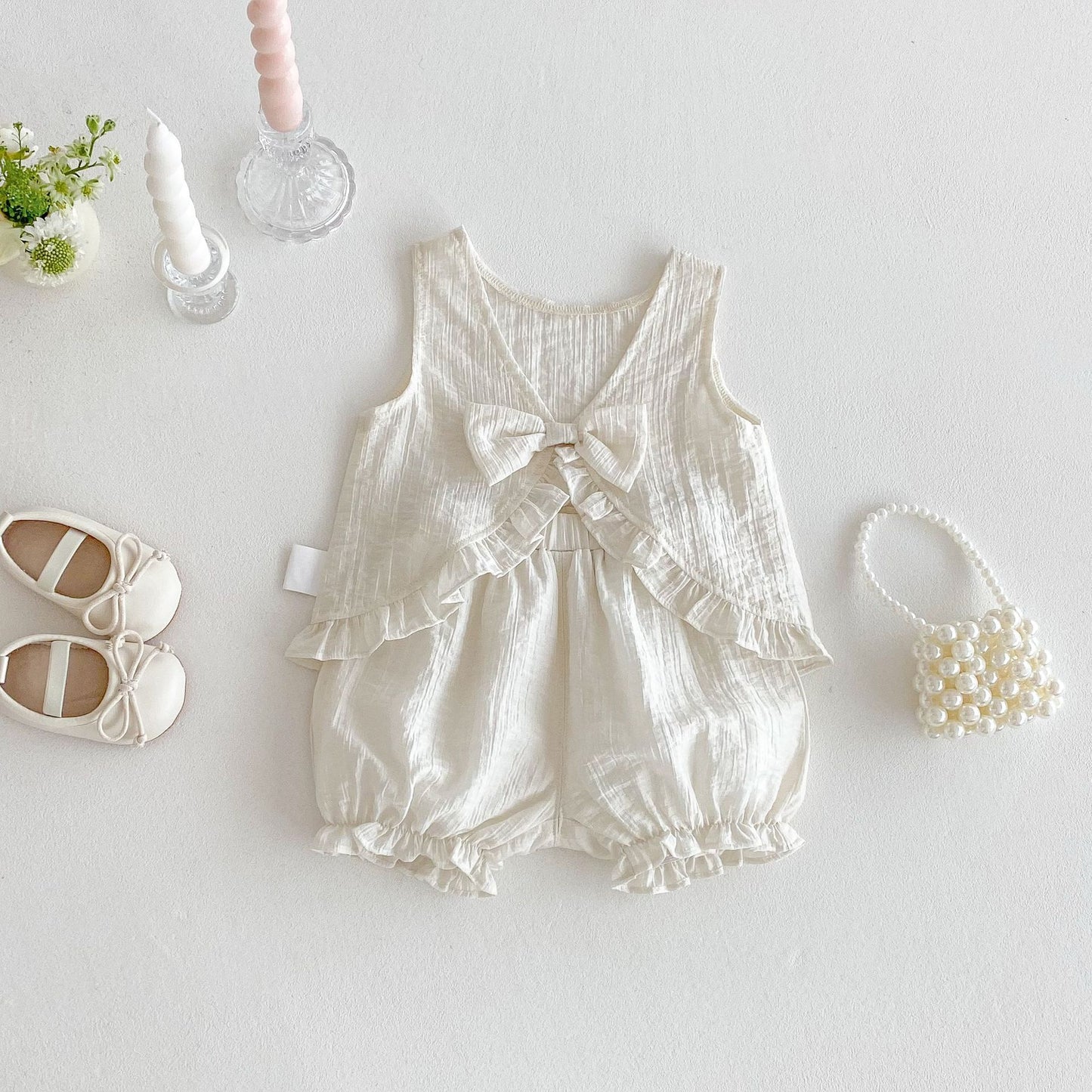【BABY&KID】夏新作 パステルカラー蝶結び付きセットアップSKO71215