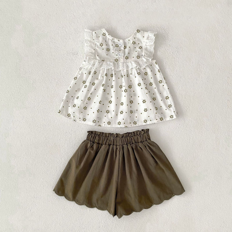 【BABY&KID】夏新作 小花柄トップス&ショートパンツSK081607