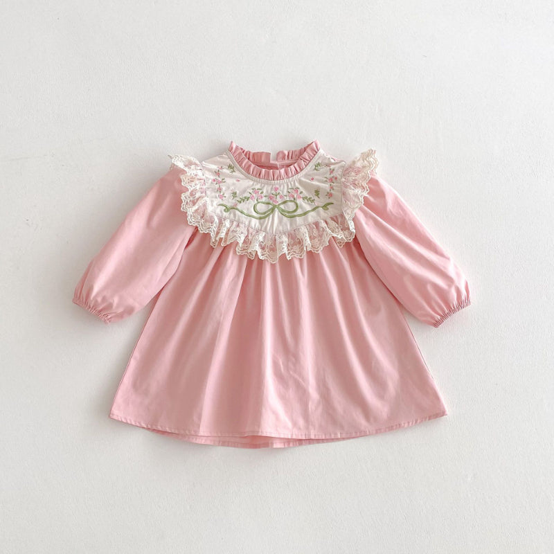 【BABY&KID】スタンドカラー花柄刺繍ワンピースSK011005