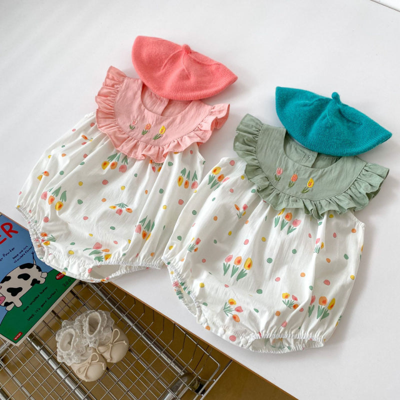 【BABY】夏新作 スイートフラワー刺繍ロンパースSKO70703