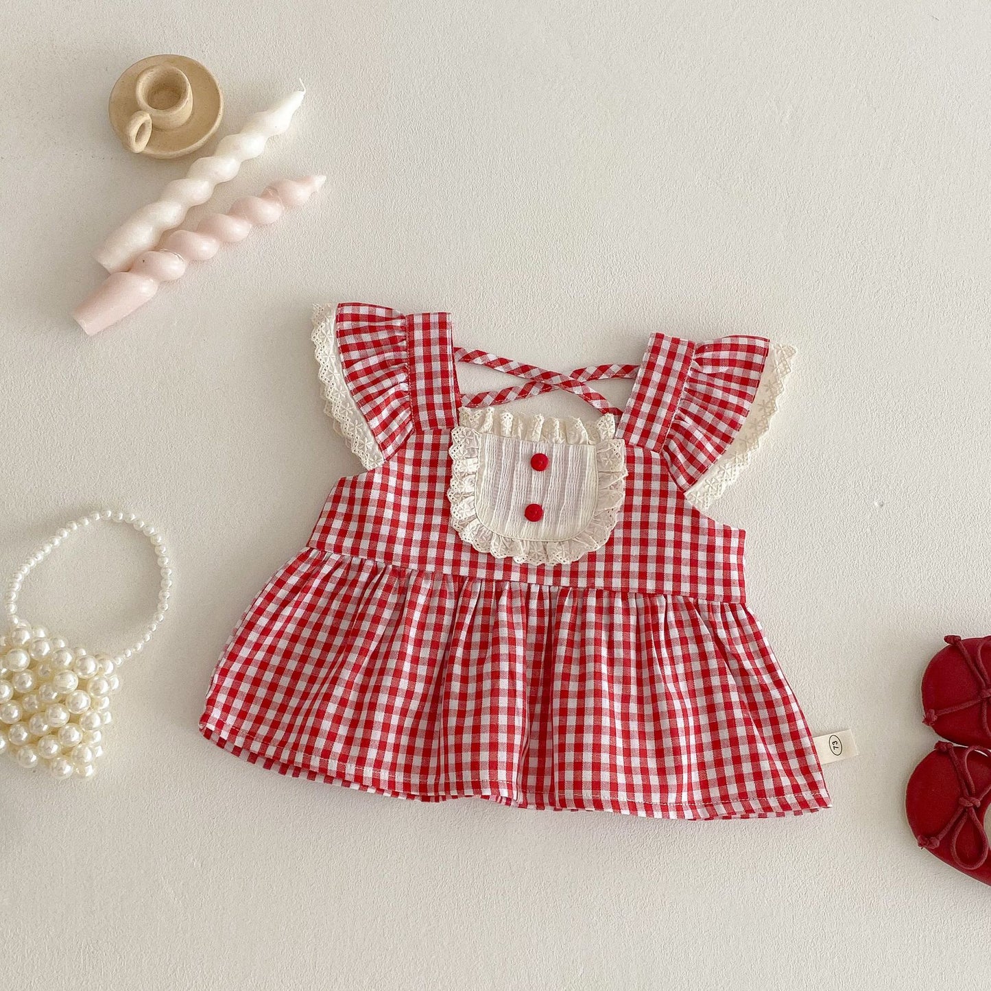 【BABY&KID】夏新作 フリルチェックトップス、ワンピース、デニムパンツSK062321