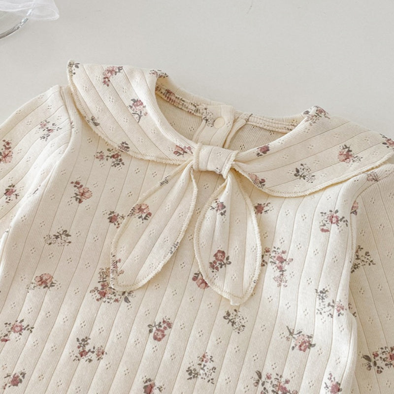 【BABY】リボン結び小花柄トップス&サロペットロンパースSK100440