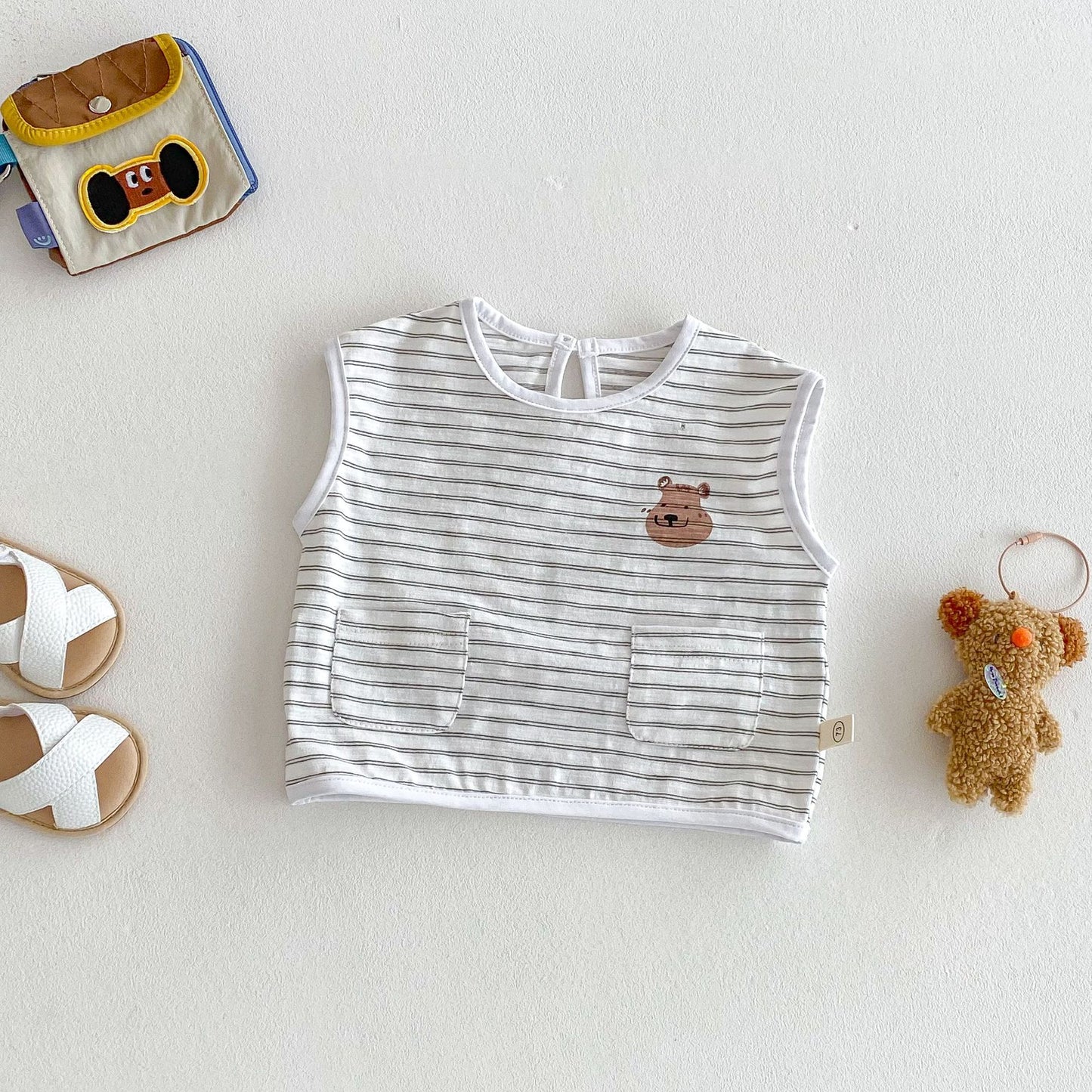 【BABY&KID】夏新作 クマボーダーノースリーブセットアップSKO71214
